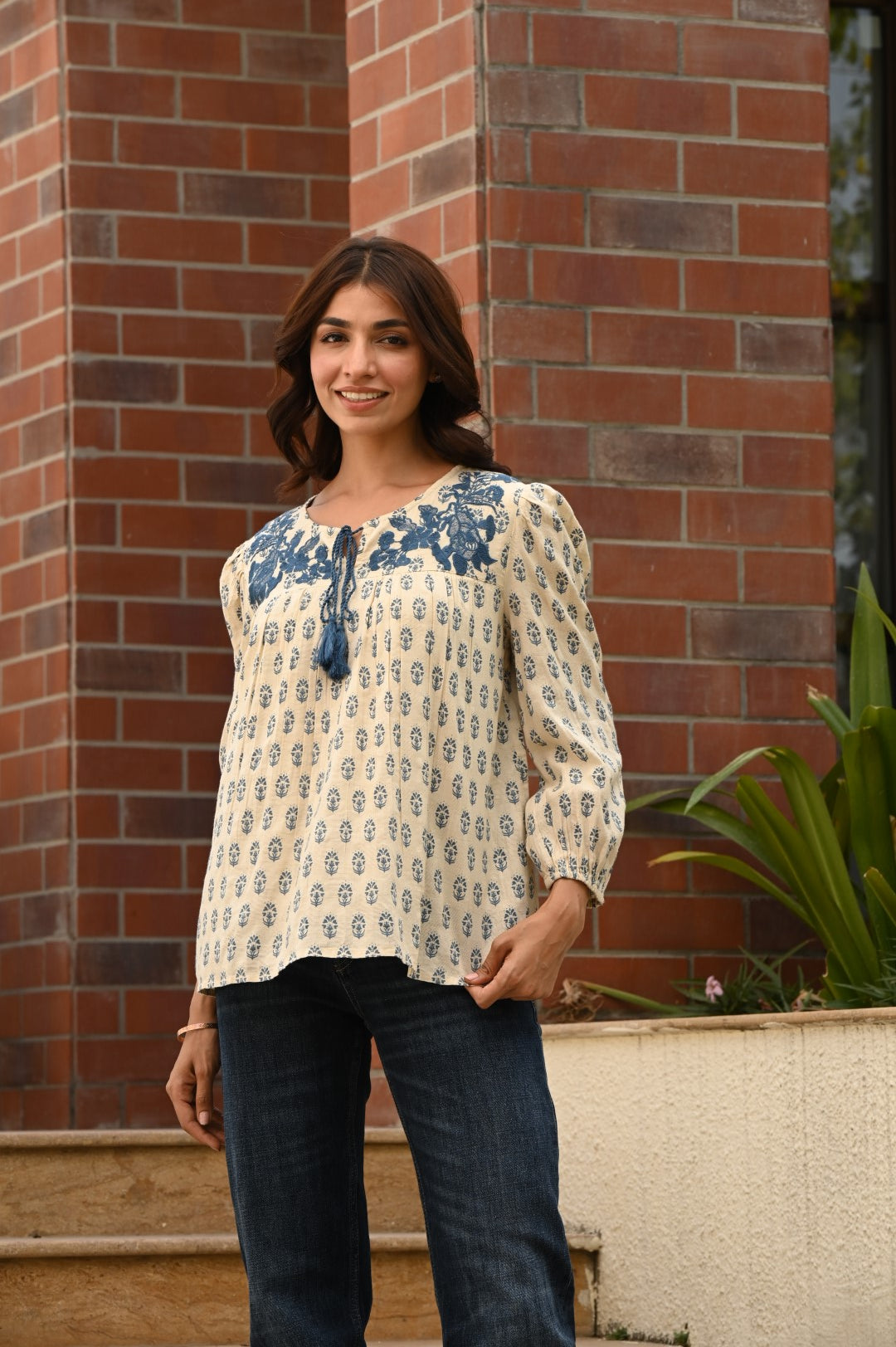 Women Viscose Printed Embroidery Top