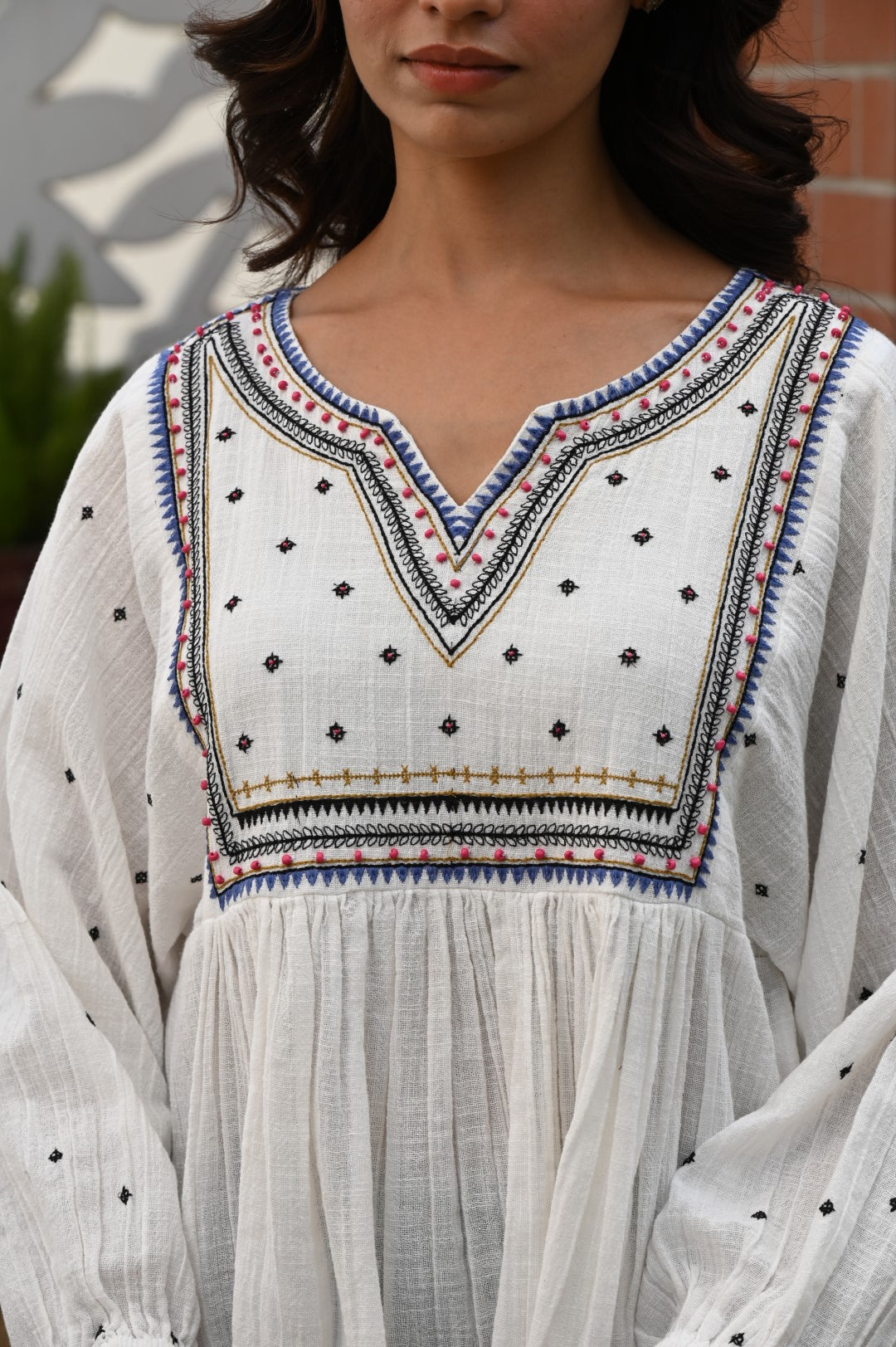 Women Cotton Khadi Embroidered & Beads Work Peplum Top