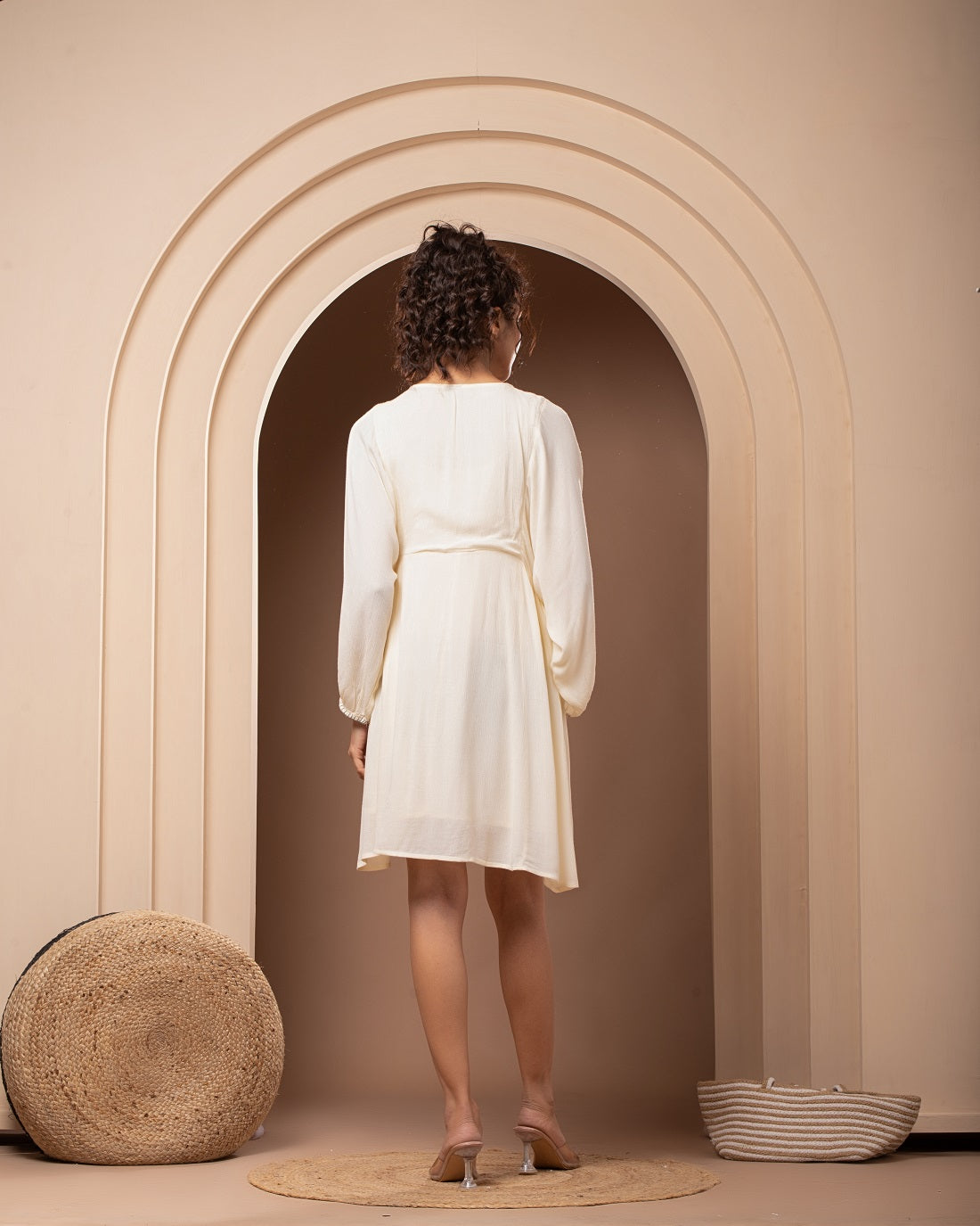 Women Rayon Grey Embroidered Asymmetric Mini Dress