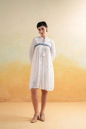 Nyaro Signature White Embroidered Rayon Crepe Short Dress