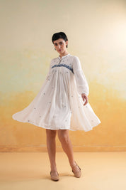 Nyaro Signature White Embroidered Rayon Crepe Short Dress