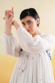 Nyaro Signature White Embroidered Rayon Crepe Short Dress