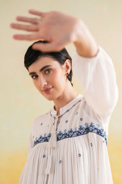 Nyaro Signature White Embroidered Rayon Crepe Short Dress