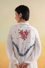 Nyaro Signature White Embroidered Rayon Crepe Short Dress