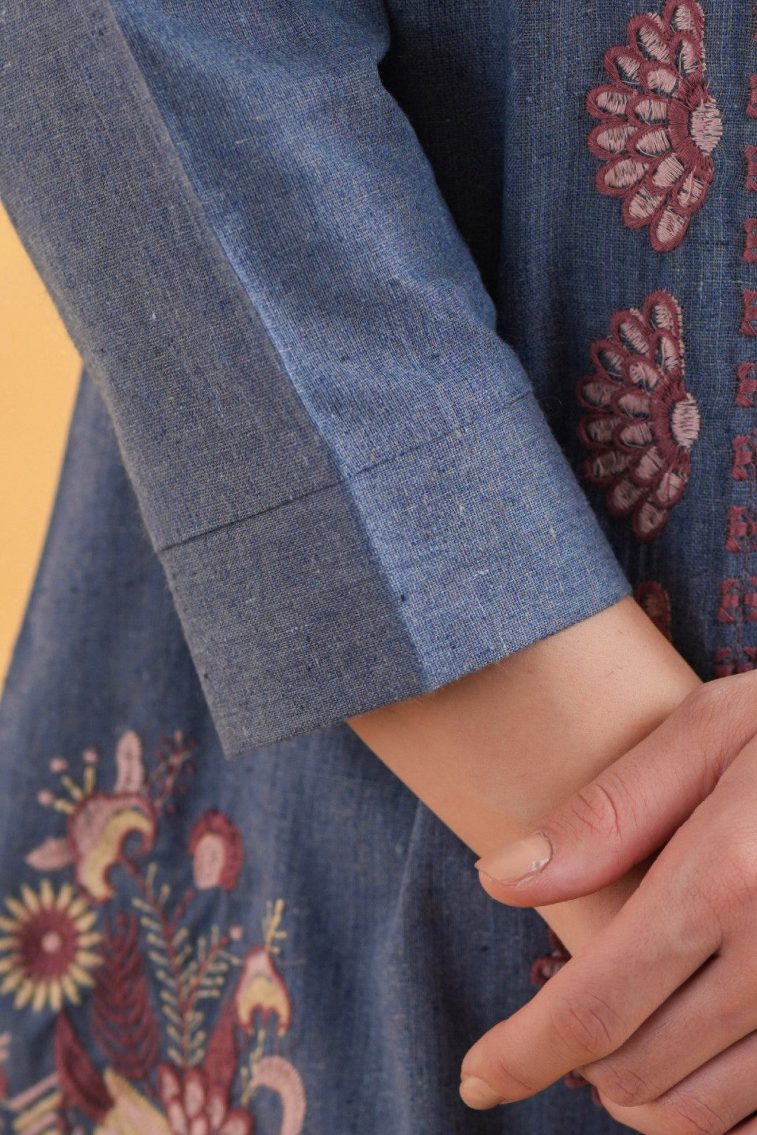 Women’s Cotton Linen Blue Color Embroidered Top: