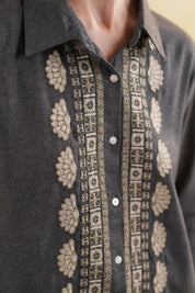 Women’s Cotton Linen Black Color Embroidered Top