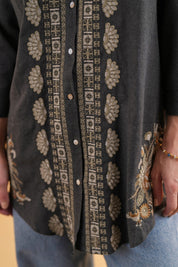 Women’s Cotton Linen Black Color Embroidered Top