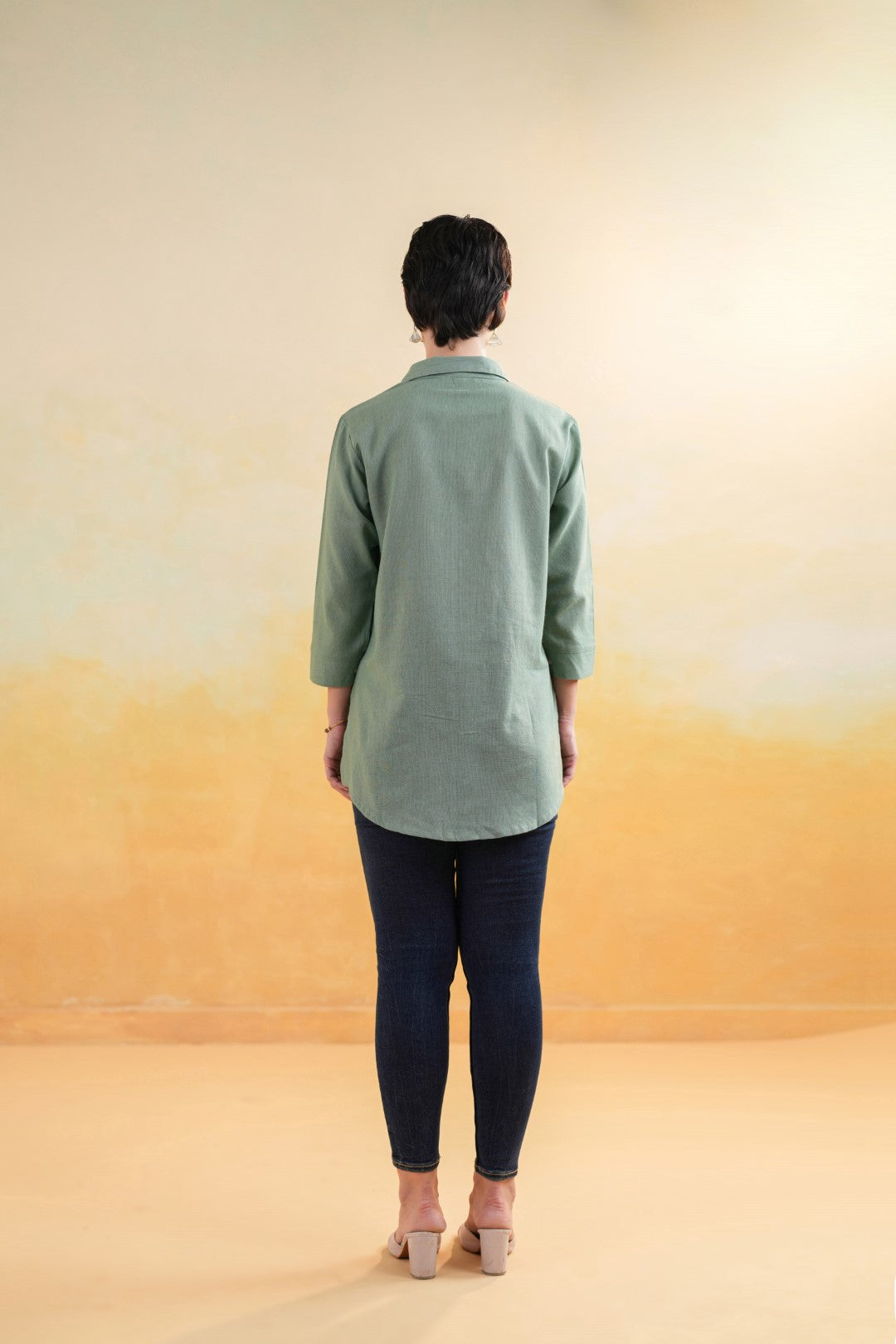 Women’s Cotton Linen Green Color Embroidered Top