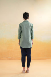 Women’s Cotton Linen Green Color Embroidered Top
