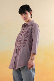 Women’s Cotton Linen Purple Color Embroidered Top
