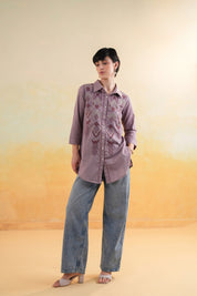 Women’s Cotton Linen Purple Color Embroidered Top