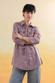Women’s Cotton Linen Purple Color Embroidered Top