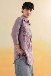 Women’s Cotton Linen Purple Color Embroidered Top