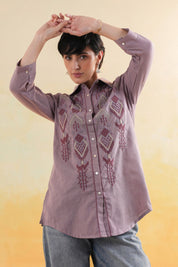 Women’s Cotton Linen Purple Color Embroidered Top