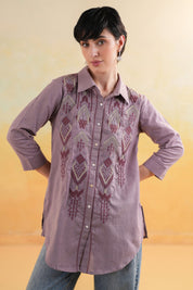 Women’s Cotton Linen Purple Color Embroidered Top
