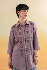Women’s Cotton Linen Purple Color Embroidered Top