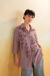 Women’s Cotton Linen Purple Color Embroidered Top
