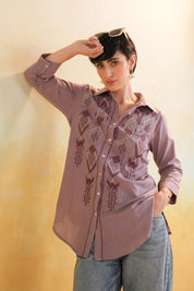 Women’s Cotton Linen Purple Color Embroidered Top