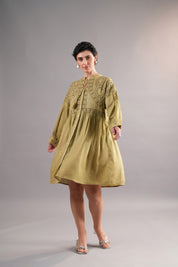 Women’s Rayon Flex Green Color Embroidered Beads Work Dress: