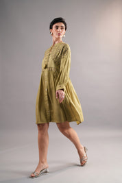 Women’s Rayon Flex Green Color Embroidered Beads Work Dress: