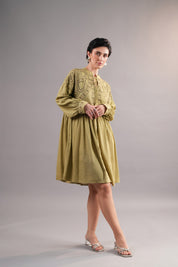 Women’s Rayon Flex Green Color Embroidered Beads Work Dress: