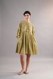 Women’s Rayon Flex Green Color Embroidered Beads Work Dress: