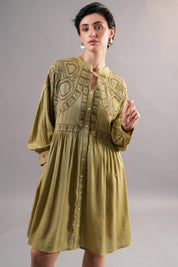 Women’s Rayon Flex Green Color Embroidered Beads Work Dress: