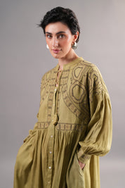 Women’s Rayon Flex Green Color Embroidered Beads Work Dress: