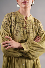 Women’s Rayon Flex Green Color Embroidered Beads Work Dress:
