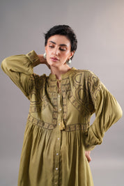 Women’s Rayon Flex Green Color Embroidered Beads Work Dress: