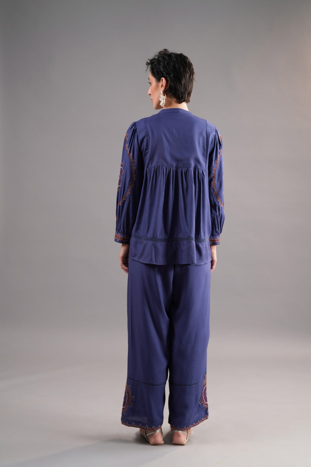 Women’s Viscose Dobby Blue Color Embroidered Co-Ord Set