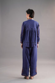 Women’s Viscose Dobby Blue Color Embroidered Co-Ord Set