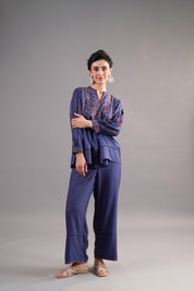 Women’s Viscose Dobby Blue Color Embroidered Co-Ord Set