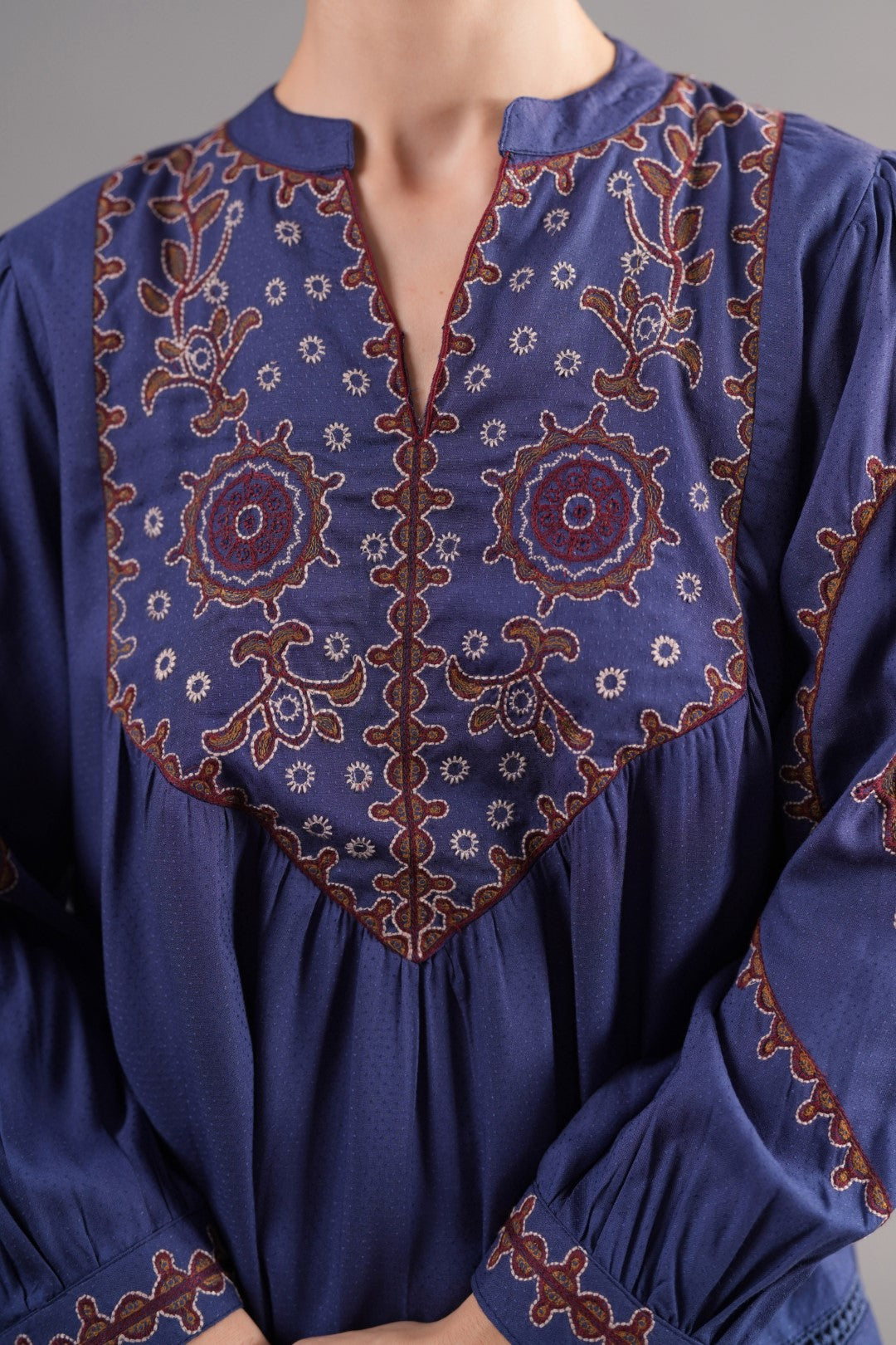 Women’s Viscose Dobby Blue Color Embroidered Co-Ord Set