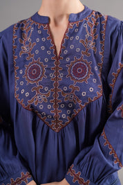 Women’s Viscose Dobby Blue Color Embroidered Co-Ord Set