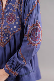 Women’s Viscose Dobby Blue Color Embroidered Co-Ord Set