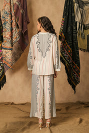 Women White Rayon Digital Print Embroidery Hand Work Co-Ord Set
