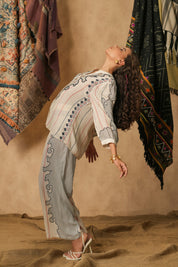 Women White Rayon Digital Print Embroidery Hand Work Co-Ord Set