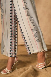 Women White Rayon Digital Print Embroidery Hand Work Co-Ord Set