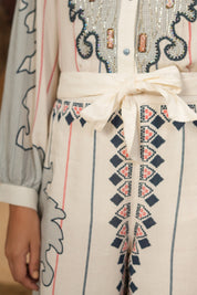 Women White Rayon Digital Print Embroidery Hand Work Co-Ord Set