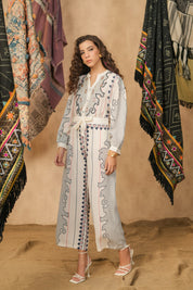 Women White Rayon Digital Print Embroidery Hand Work Co-Ord Set