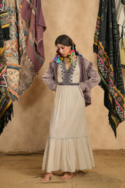 Women Cotton Twill Embroidered Jacket With Belt, Pocket