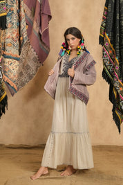 Women Cotton Twill Embroidered Jacket With Belt, Pocket