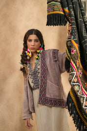 Women Cotton Twill Embroidered Jacket With Belt, Pocket