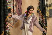 Women Cotton Twill Embroidered Jacket With Belt, Pocket