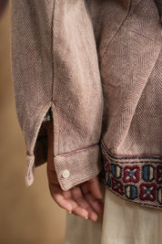 Women Cotton Twill Embroidered Jacket With Belt, Pocket