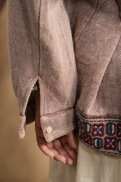 Women Cotton Twill Embroidered Jacket With Belt, Pocket
