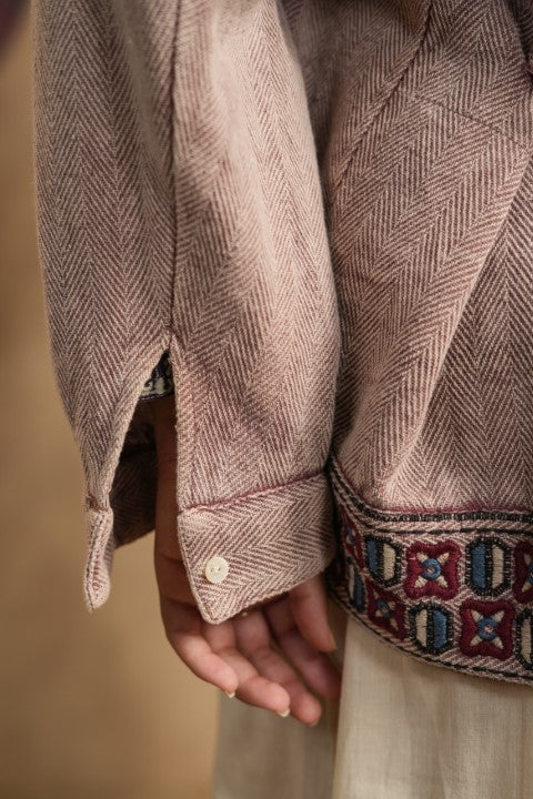 Women Cotton Twill Embroidered Jacket With Belt, Pocket