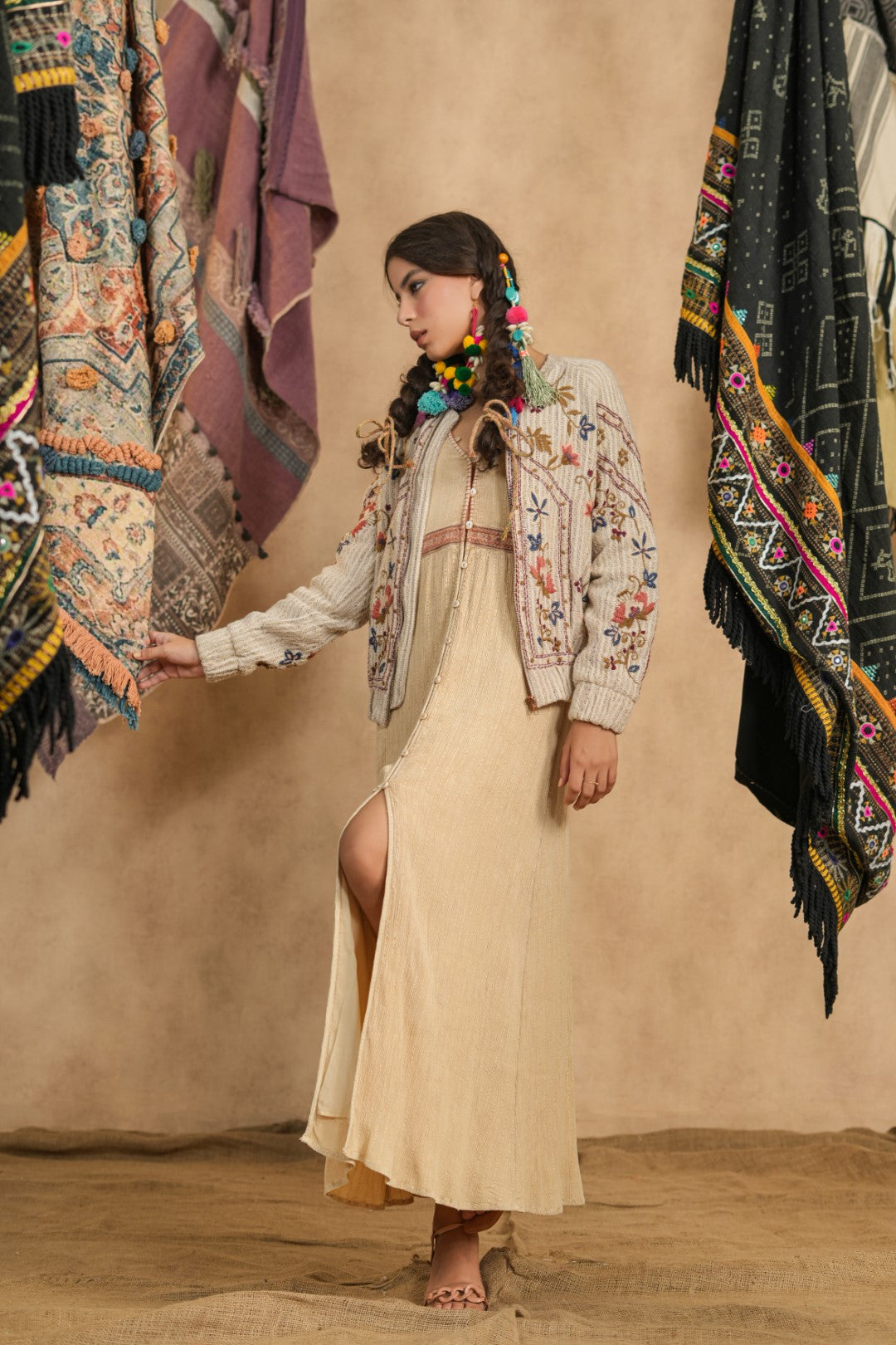 Women Cotton Khadi Embroidered Jacket