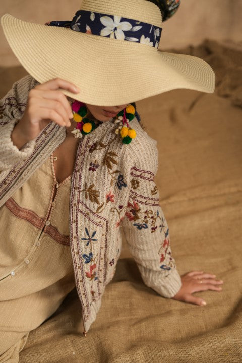 Women Cotton Khadi Embroidered Jacket